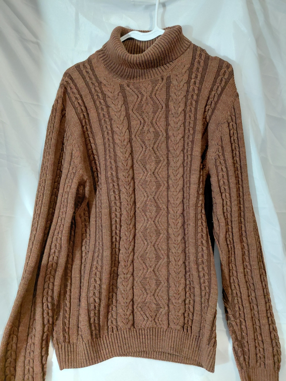 Classic Cable-Knit Turtleneck Sweater in Brown